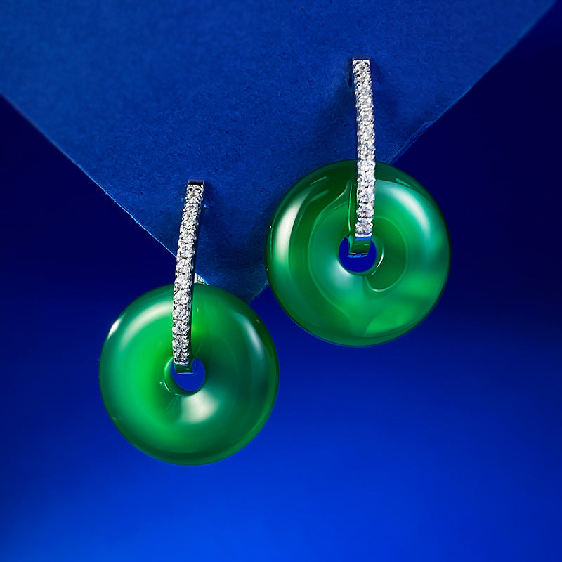 Circle Hollow Green & White Trendy Moissanite Diamonds Luxury 18k White Gold Plated Drop Earrings | Mix Mix Style-Mix MIx Style