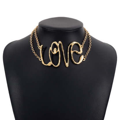 Love Vintage Exaggerated Letters Pendant Luxury 18k Vermeil Gold Plated Choker Necklace Jewelry | Mix Mix Style-Mix MIx Style