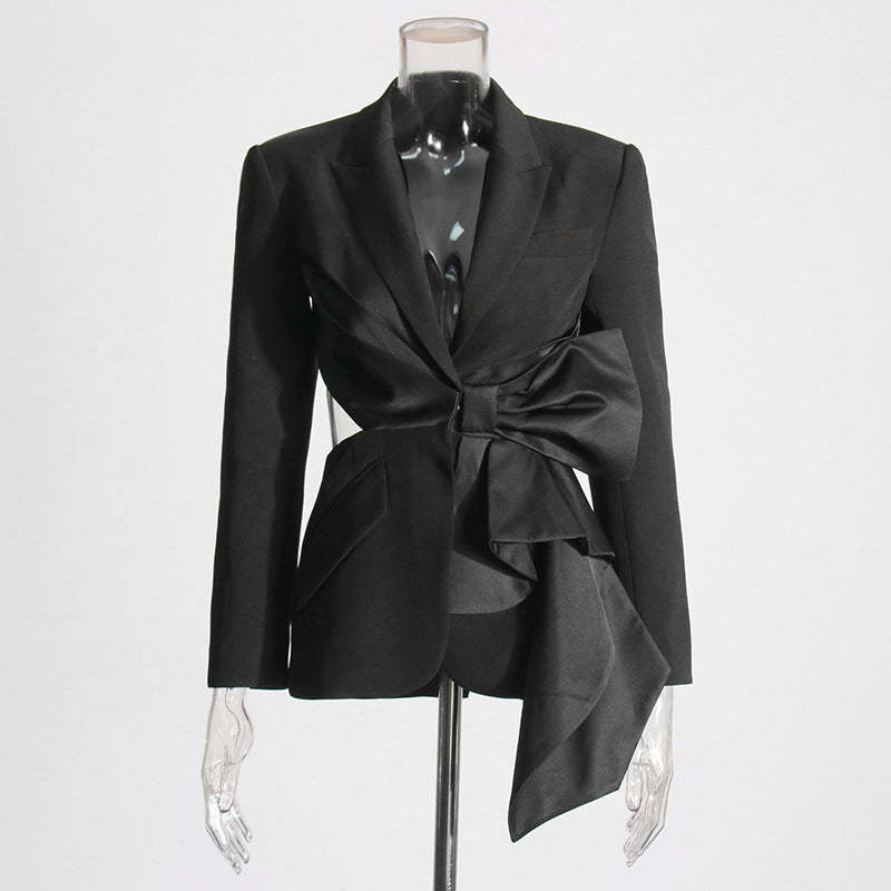 European and American celebrity style temperament bow tie suit 2024 summer new style exposed waist design slim all-match suit jacket for women-Mix MIx Style