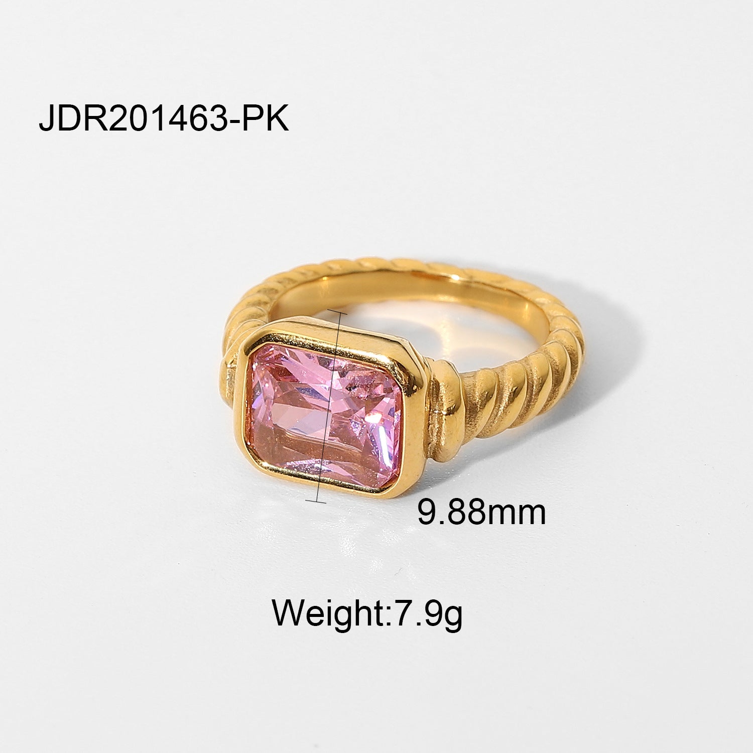 European and American Stainless Steel Rectangular Emerald Pink Zircon Ring Women's Croissant Twisted Spiral Ring Jewelry-Mix MIx Style