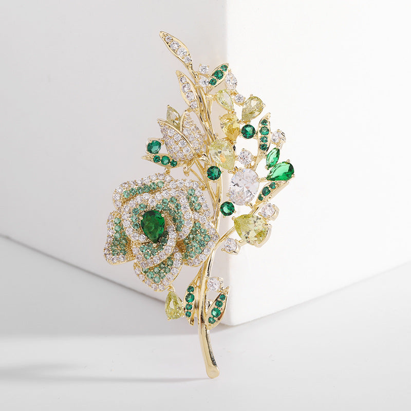 Korean heavy industry micro-encrusted zirconium corsage temperament flower zircon brooch evening dress accessories rose brooch for women-Mix MIx Style