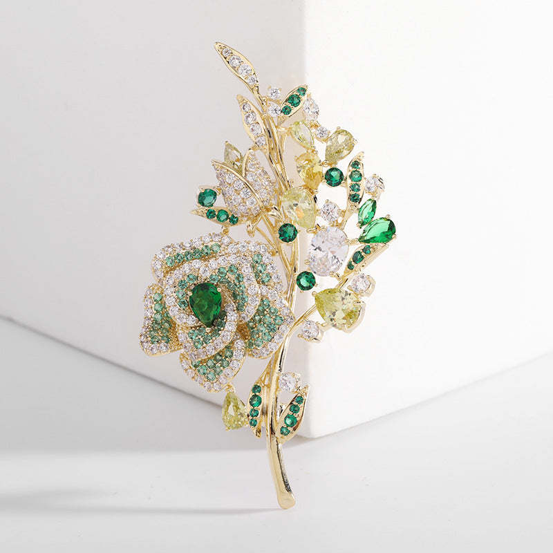 Korean heavy industry micro-encrusted zirconium corsage temperament flower zircon brooch evening dress accessories rose brooch for women-Mix MIx Style