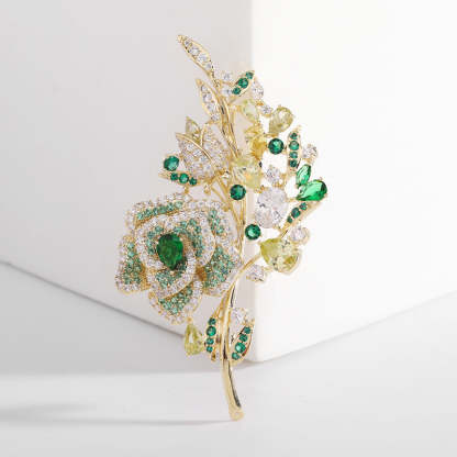 Korean heavy industry micro-encrusted zirconium corsage temperament flower zircon brooch evening dress accessories rose brooch for women-Mix MIx Style