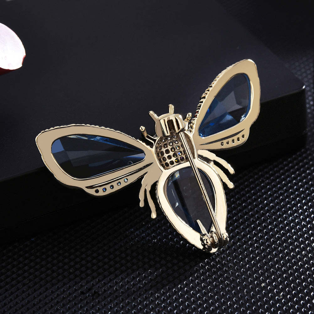 Zircon Austrian crystal women's high-end suit corsage simple silk scarf buckle coat accessories small bee pin brooch-Mix MIx Style