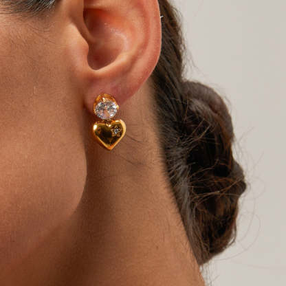 Love Glossy Heart Shaped Trendy Round Moissanite Diamond Elegant 18k Vermeil Gold Plated Drop Earrings | Mix Mix Style-Mix MIx Style