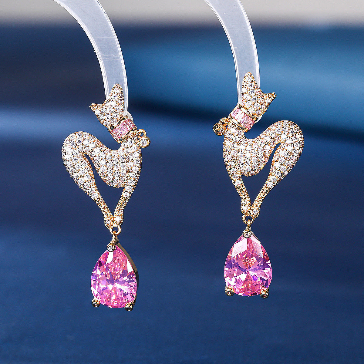 Otina 2021 Animal Full Zirconia S925 Earrings for Women Inlaid with Pink Gemstones Water Drops Luxurious French Design-Mix MIx Style