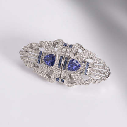 New Tanzanite blue retro silk scarf buckle S925 sterling silver gold-plated detachable double clip brooch wholesale-Mix MIx Style