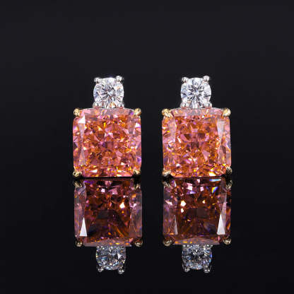 S925 Silver Hot Selling High Carbon Diamond Radiant Cut Padparadscha Pendant Ring 14*14 Earrings 10*10 Set-Mix MIx Style
