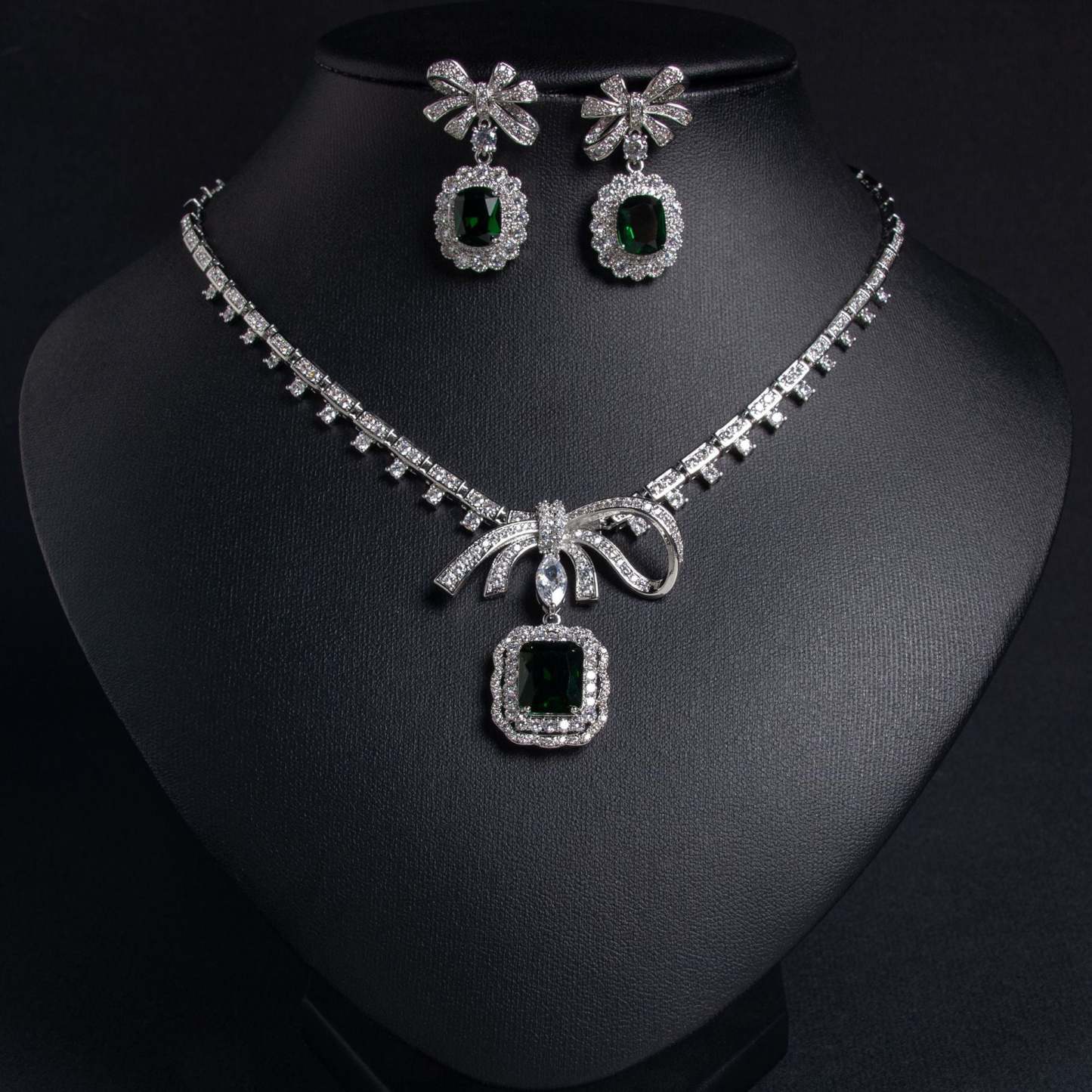 Korean cross-border new bridal jewelry casual women's bow pendant zircon earrings necklace dress jewelry set-Mix MIx Style