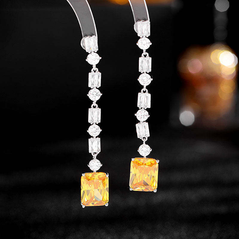 Light luxury high-grade super flash temperament silver needle earrings women's long earrings modify face shape slim square earrings wholesale-Mix MIx Style