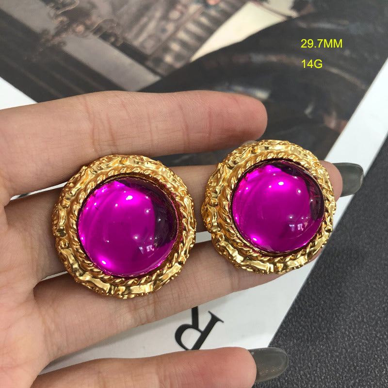 Pink - Red - Green Classic Round Moissanite Diamonds Elegant 18k Vermeil Gold Plated Stud Earrings | Mix Mix Style-Mix MIx Style