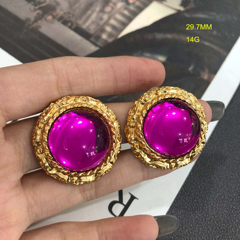 Pink - Red - Green Classic Round Moissanite Diamonds Elegant 18k Vermeil Gold Plated Stud Earrings | Mix Mix Style-Mix MIx Style
