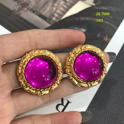 Pink - Red - Green Classic Round Moissanite Diamonds Elegant 18k Vermeil Gold Plated Stud Earrings | Mix Mix Style-Mix MIx Style