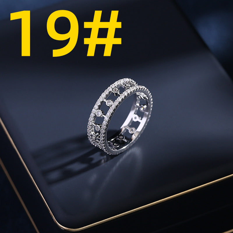 Niche design high-end hollow clavicle chain zircon inlaid ring semi-circular C-circle earrings jewelry set-Mix MIx Style