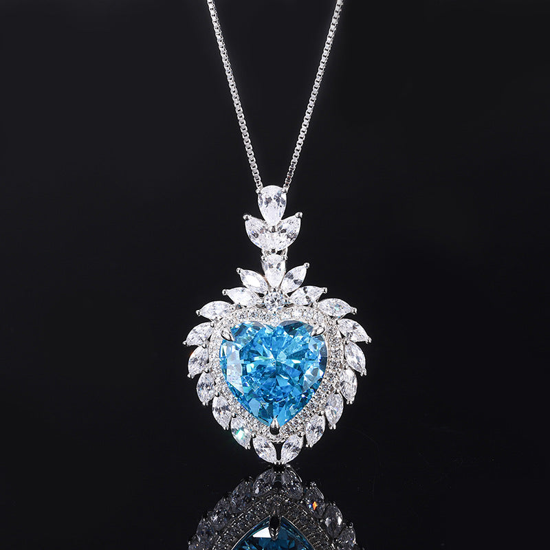 Douyin's best-selling high-carbon diamond radiant cut aquamarine heart-shaped 15*15 pendant ring set S925 silver-Mix MIx Style