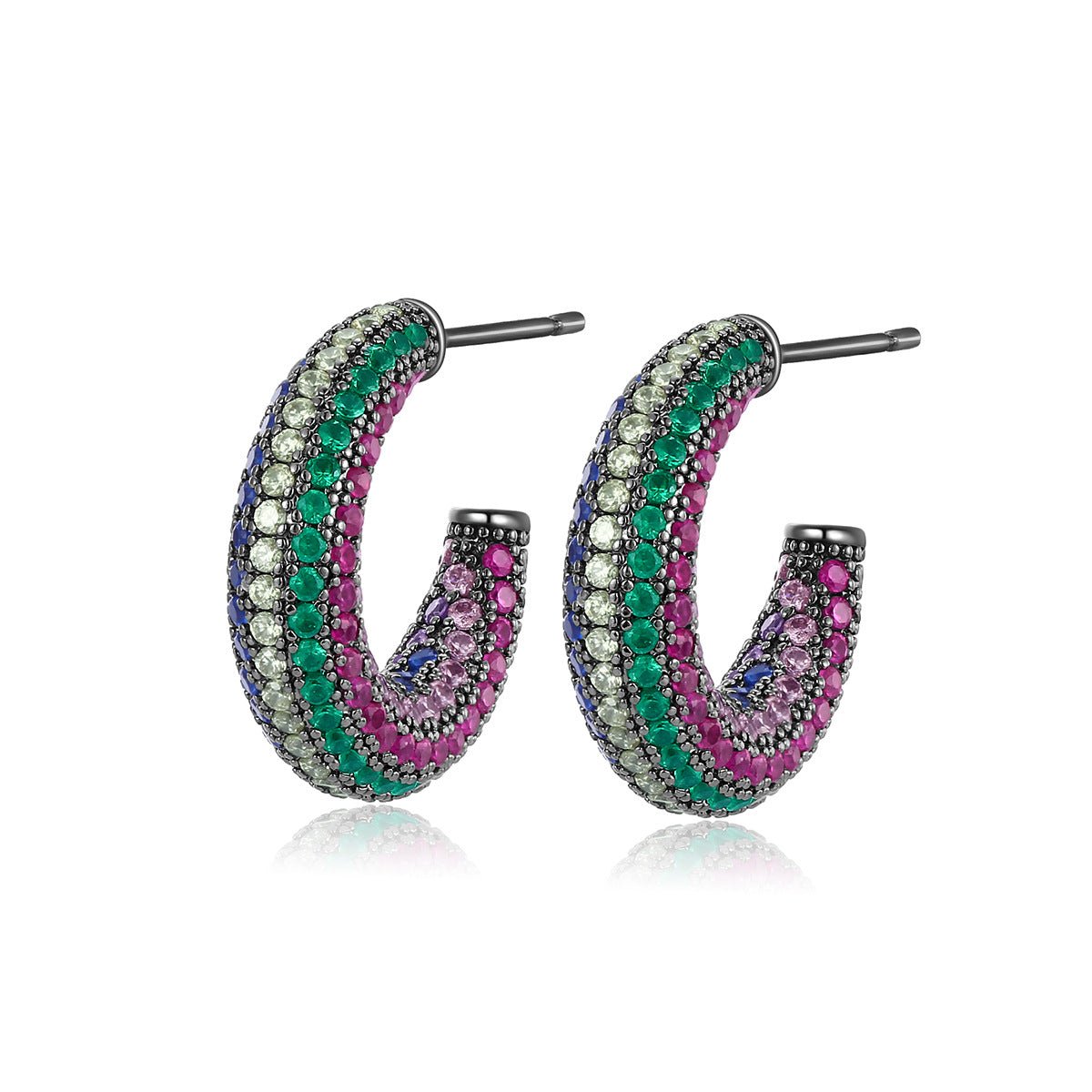 Multicolor Dazzling Moissanite Diamonds Luxury 18k White Gold Plated Vintage Retro Hoop Earrings | Mix Mix Style-Mix MIx Style
