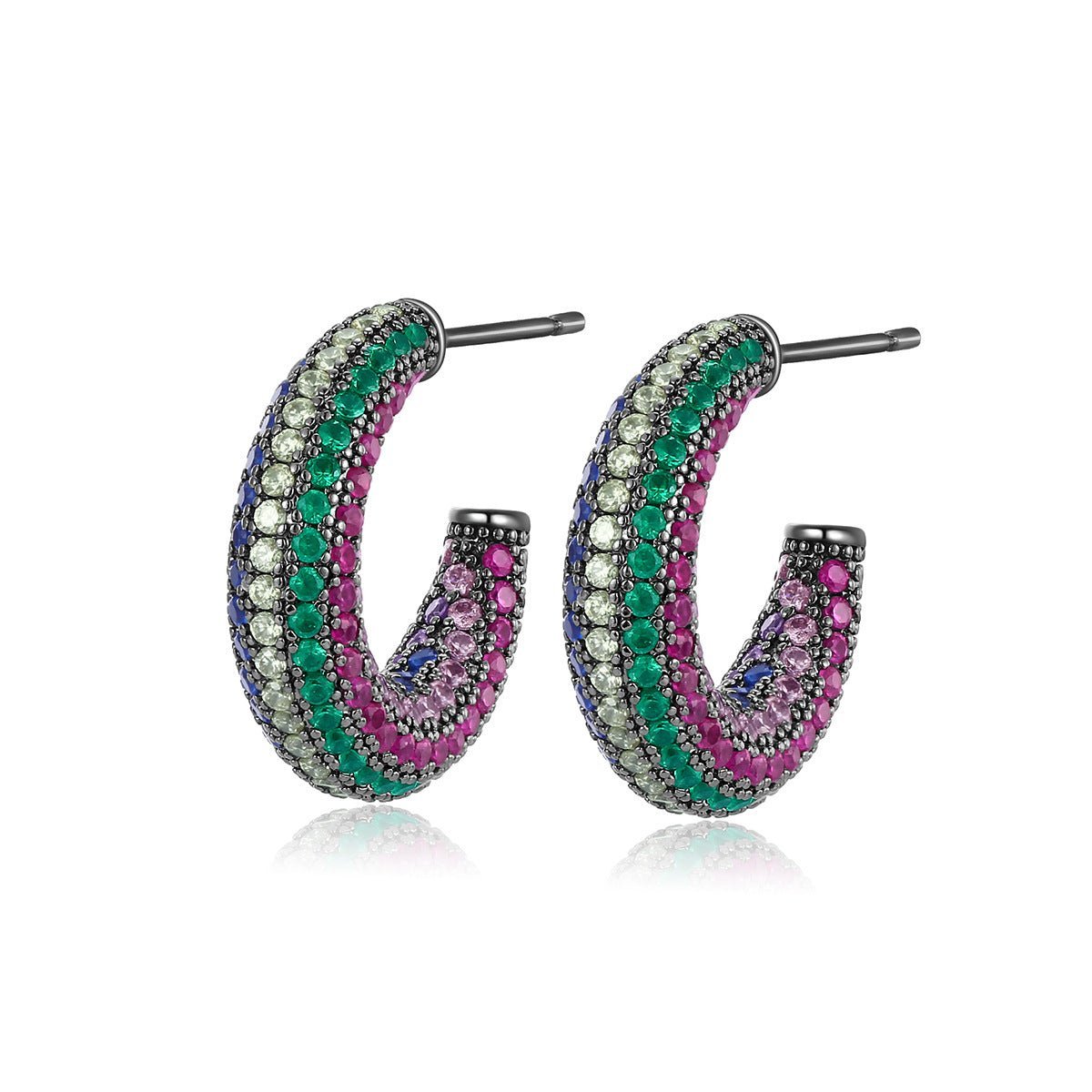 Multicolor Dazzling Moissanite Diamonds Luxury 18k White Gold Plated Vintage Retro Hoop Earrings | Mix Mix Style-Mix MIx Style
