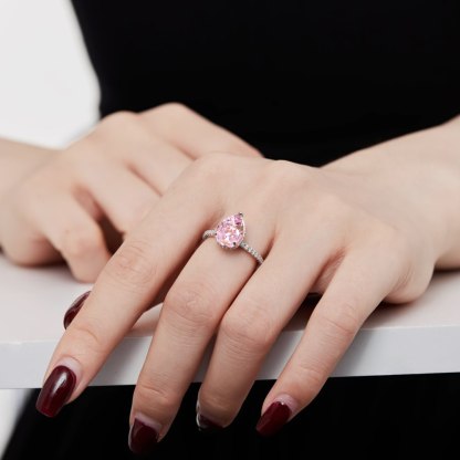 Dainty Pink Pear Cut Moissanite Diamond ct 18k White/Vermeil Gold Plated Engagement Ring | Mix Mix Style-Mix MIx Style