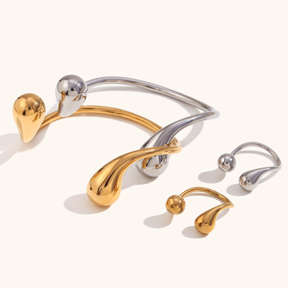 European and American cross-border best-selling fashionable, simple, light and luxurious stainless steel 18K gold-plated double water dropper open bracelet-Mix MIx Style