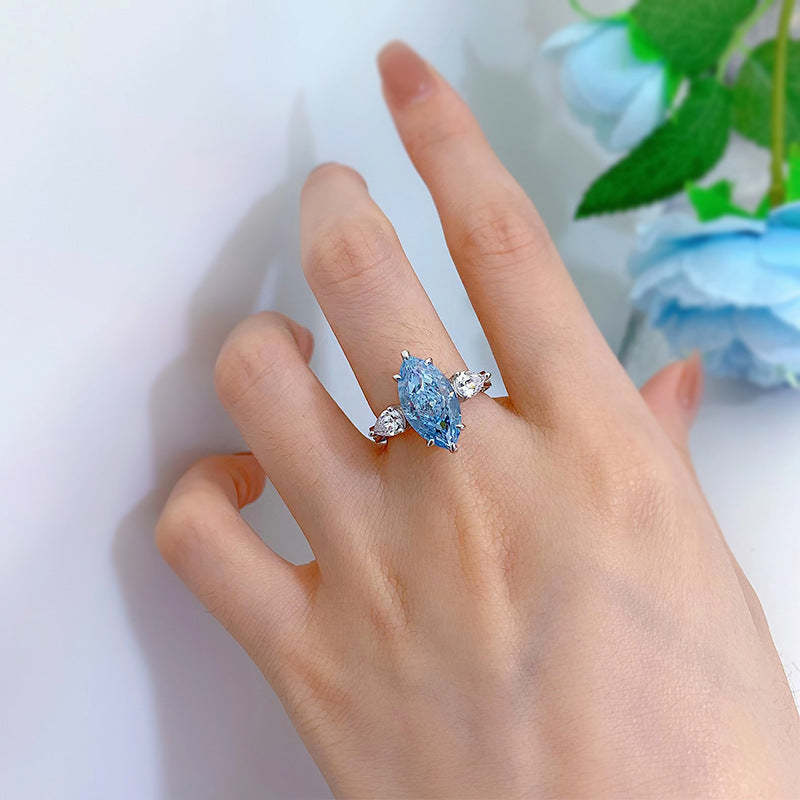 Aquamarine Blue Marquise Cut Moissanite Diamond 4ct 18k White Gold Plated Engagement Ring | Mix Mix Style-Mix MIx Style