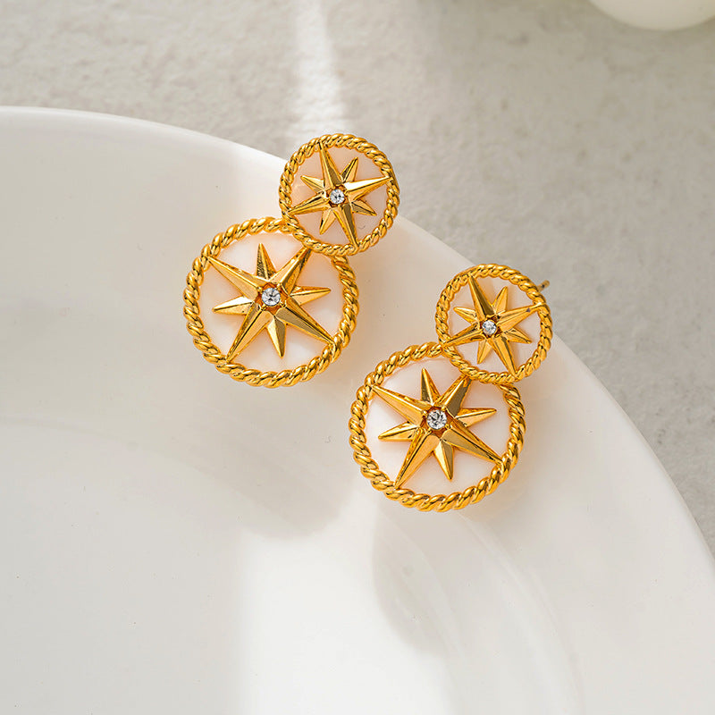 Compass eight-pointed star earrings for women high-grade malachite mother-of-pearl earrings 925 silver needle French temperament light luxury earrings-Mix MIx Style