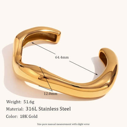 European and American cross-border hot selling exaggerated irregular liquid wave opening stainless steel plated 18K fashion personality bracelet for women-Mix MIx Style