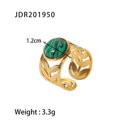 European and American retro stainless steel ring 18k gold plated ring inlaid with malachite jewelry wholesale-Mix MIx Style