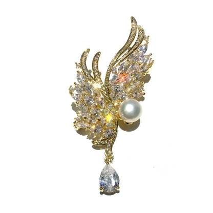 Xiliang Concubine high-end zircon wing brooch natural freshwater pearl corsage temperament suit coat accessories pin-Mix MIx Style