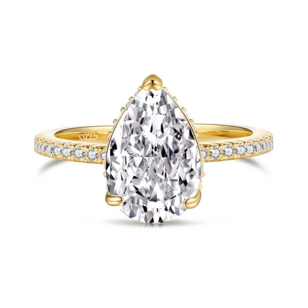Dainty Pink Pear Cut Moissanite Diamond ct 18k White/Vermeil Gold Plated Engagement Ring | Mix Mix Style-Mix MIx Style