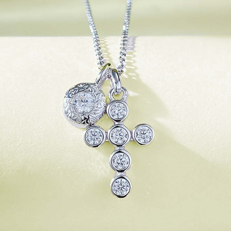 Gold Cross Retro Pendant Round Cut Diamonds Luxury 18k Gold Plated Necklace Jewelry | Mix Mix Style-Mix MIx Style