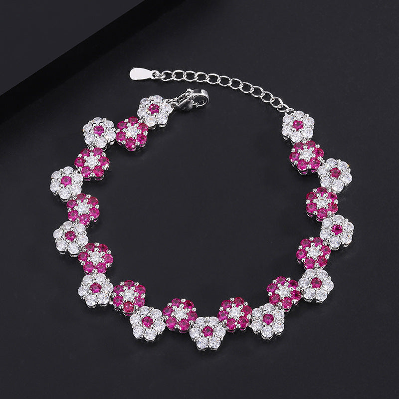 Pink & White Flowers Vintage Pendant Diamonds Luxury 18k White Gold Plated Earrings Bracelet Jewelry Set | Mix Mix Style-Mix MIx Style