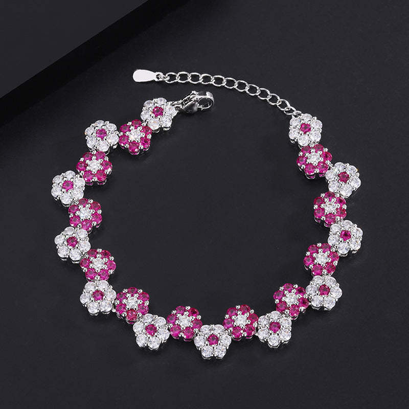 Pink & White Flowers Vintage Pendant Diamonds Luxury 18k White Gold Plated Earrings Bracelet Jewelry Set | Mix Mix Style-Mix MIx Style