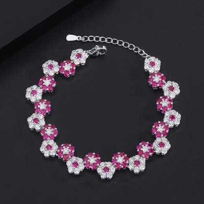 Pink & White Flowers Vintage Pendant Diamonds Luxury 18k White Gold Plated Earrings Bracelet Jewelry Set | Mix Mix Style-Mix MIx Style