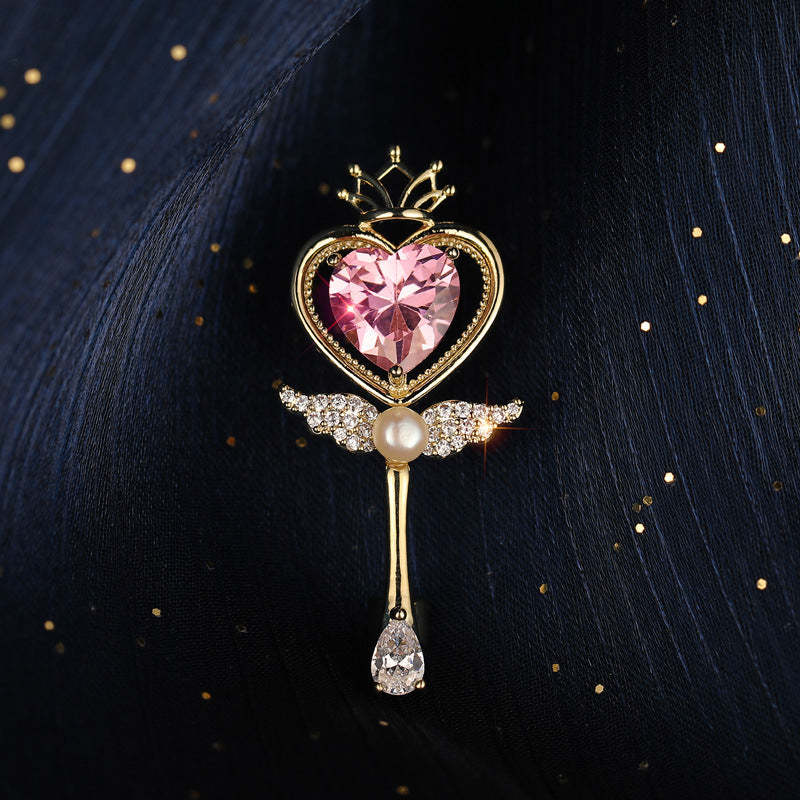 Xiliang Concubine Sweet Girl Pink Zircon Magic Wand Brooch Female Design Niche Cardigan Collar Pin Holiday Gift-Mix MIx Style