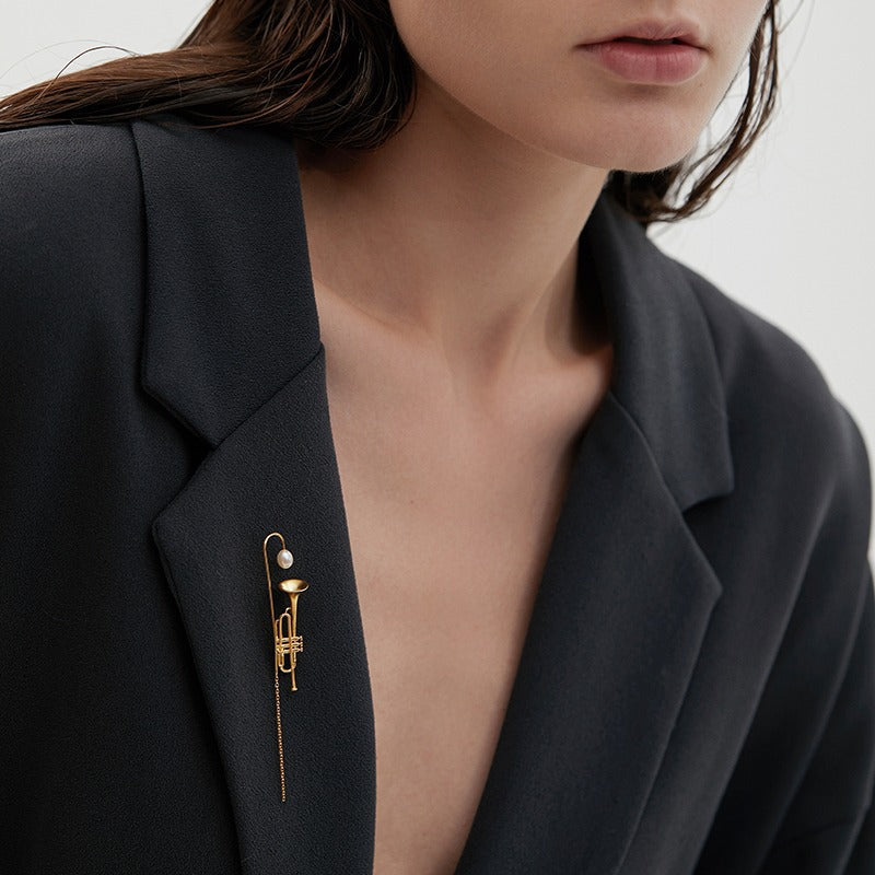 Looking for master's toys 925 sterling silver jewelry original niche design jazz musical instrument trumpet brooch-Mix MIx Style