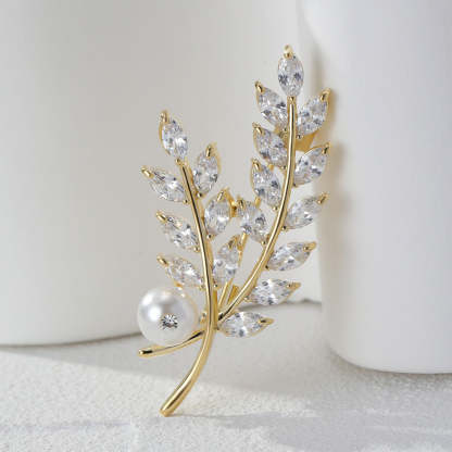 Korean version of high-end leaf pearl brooch for women ins trendy personality versatile corsage suit coat pin manufacturer wholesale-Mix MIx Style