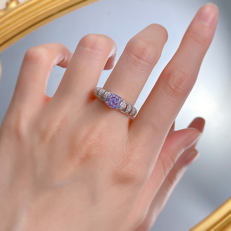 Mujing Jewelry's new purple high carbon diamond ring full body s925 inlaid 6*6 European and American style light luxury women's ring-Mix MIx Style