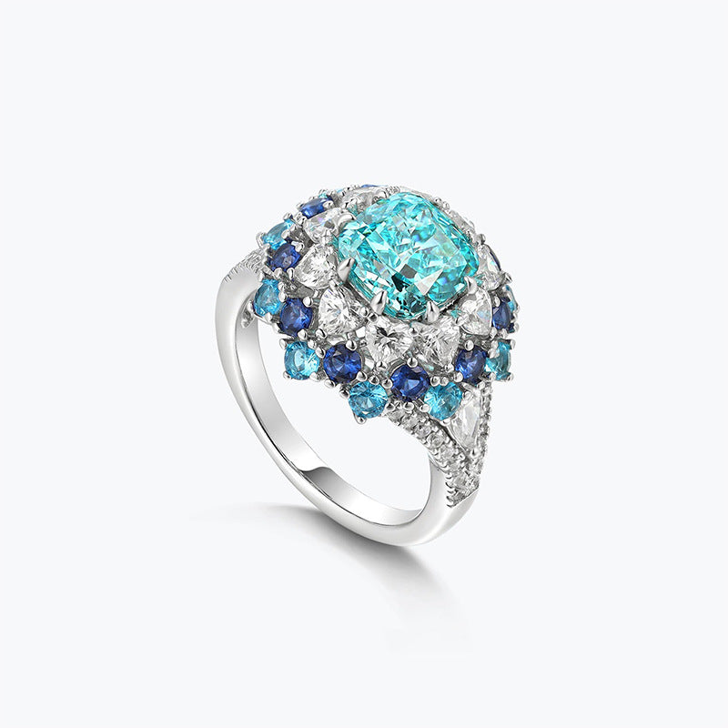 Glam Cushion Sky Blue Cut Moissanite Diamond 4ct 18k White Gold Engagement Ring | Mix Mix Style-Mix MIx Style