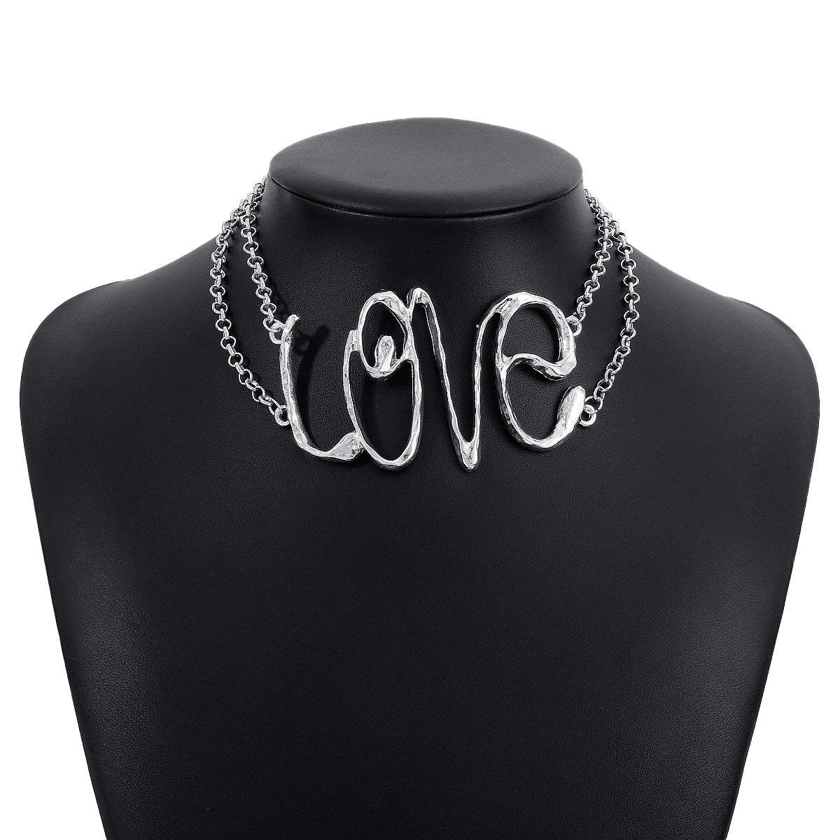 Love Vintage Exaggerated Letters Pendant Luxury 18k Vermeil Gold Plated Choker Necklace Jewelry | Mix Mix Style-Mix MIx Style