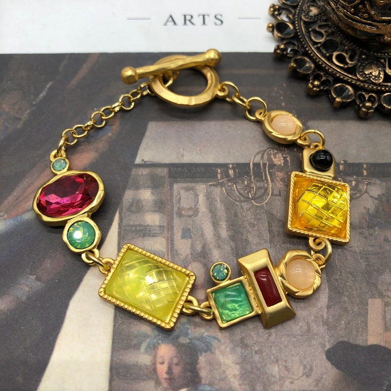 Colorful Exotic Vintage Retro Classic Pendant Yellow Diamonds Luxury 18k Gold Plated Necklace Bracelet Jewelry Set | Mix Mix Style-Mix MIx Style