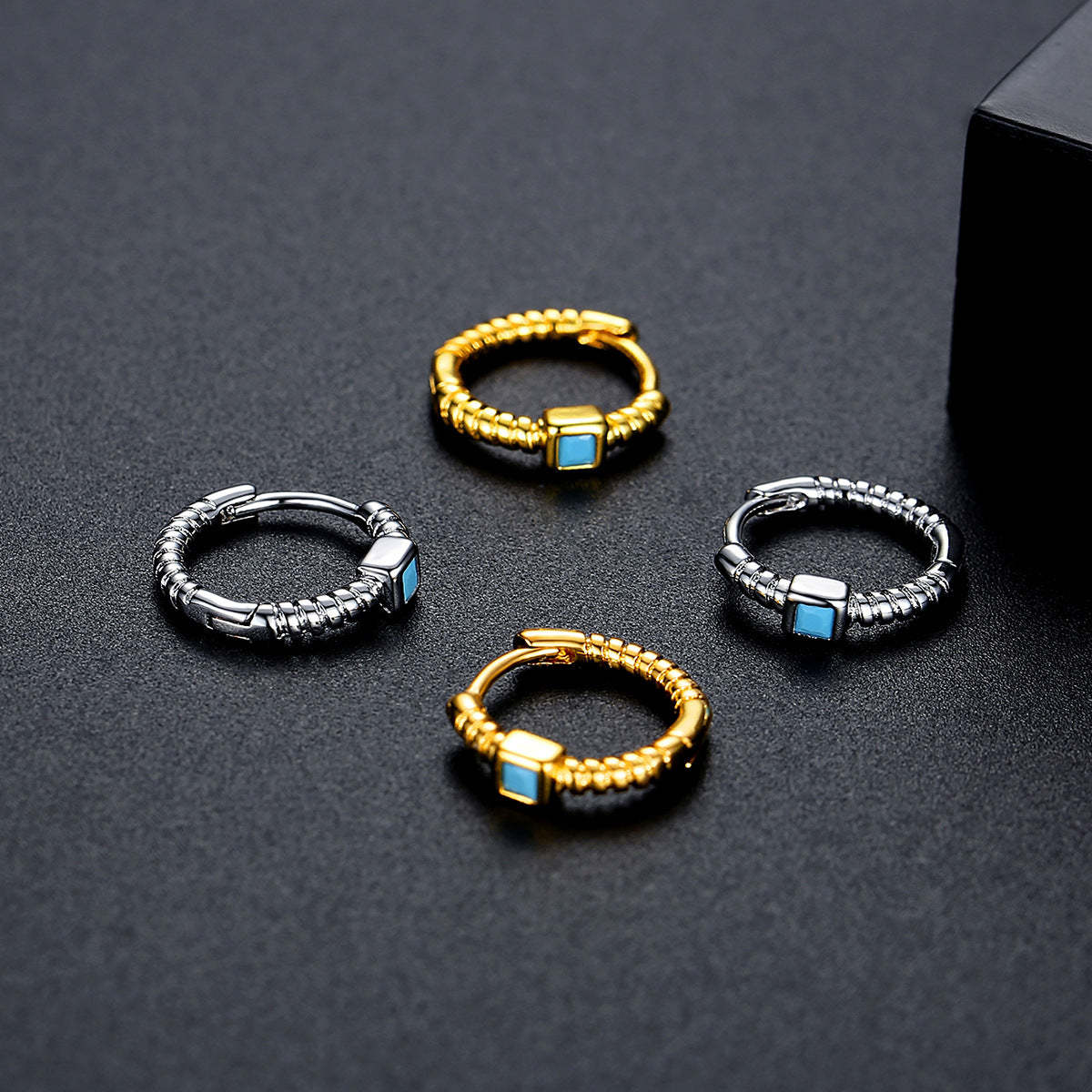 Classic Aquamarine Blue Elegant 18k Vermeil/White Gold Plated Vintage Retro Hoop Earrings | Mix Mix Style-Mix MIx Style