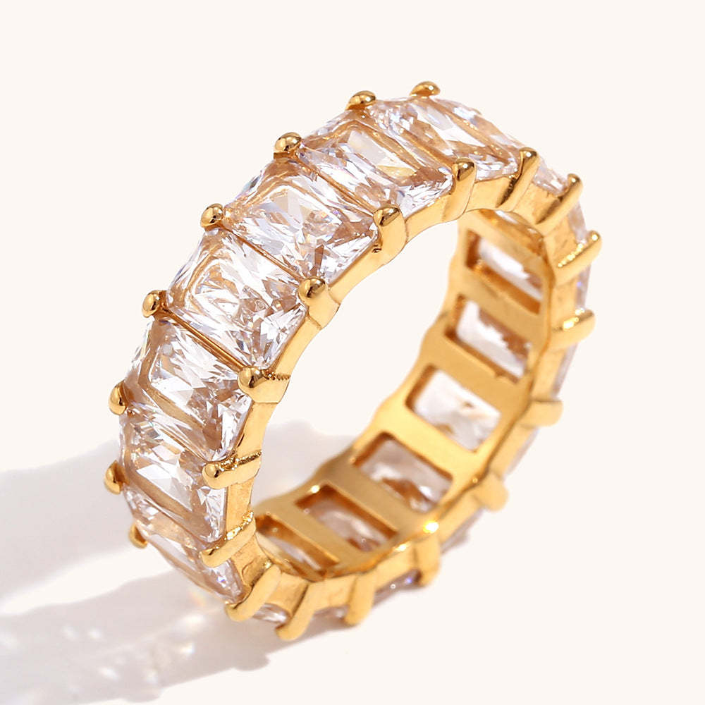 Retro Classic White Radiant Cut Diamond Dainty Luxury 18k Vermeil Gold Plated Band Ring Jewelry | Mix Mix Style-Mix MIx Style
