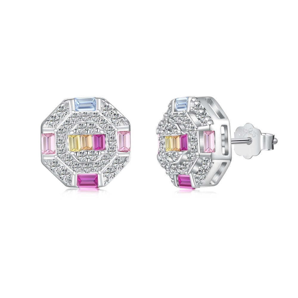 Linlang s925 sterling silver octagonal earrings for women inlaid with 