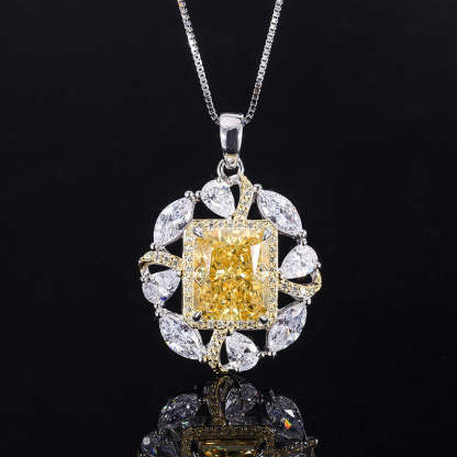 Yellow Vintage Retro Pendant Emerald Cut Diamond 5ct Luxury 18k Gold Plated Necklace & Ring Jewelry Set | Mix Mix Style-Mix MIx Style