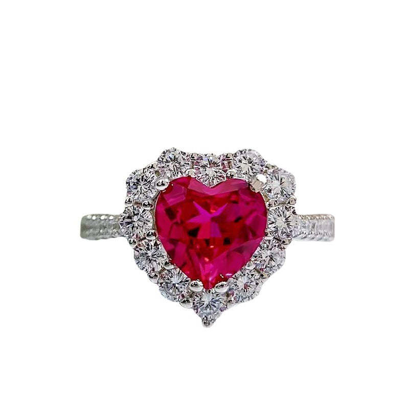 Mujing Jewelry 2023 new high 3ct carbon diamond 925 sterling silver ring inlaid with 8*8 heart-shaped luxury full diamond retro ring-Mix MIx Style