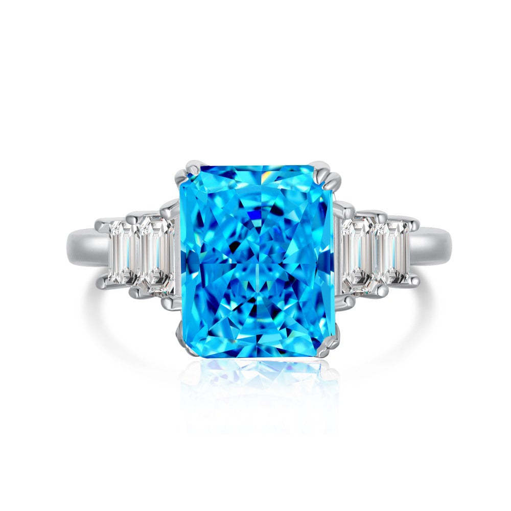 Jewelry live source s925 sterling silver aquamarine ring female ice flower cut zircon ring high carbon diamond ring-Mix MIx Style