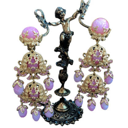 Vintage Classic Pendant Pink Akoya Pearls Luxurious 18k Vermeil Gold Plated Necklace Earring Jewelry Set | Mix Mix Style-Mix MIx Style