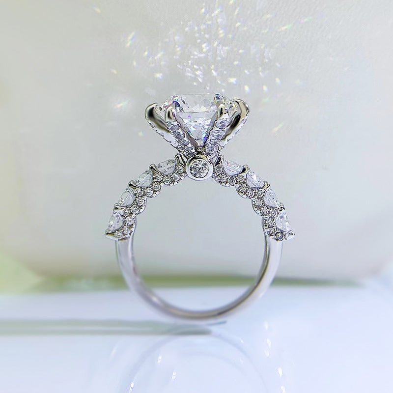 Dainty Solitarie Claw Round Cut Moissanite Diamond 4ct 18k White Gold Plated Engagement Ring | Mix Mix Style-Mix MIx Style