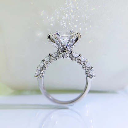 Dainty Solitarie Claw Round Cut Moissanite Diamond 4ct 18k White Gold Plated Engagement Ring | Mix Mix Style-Mix MIx Style