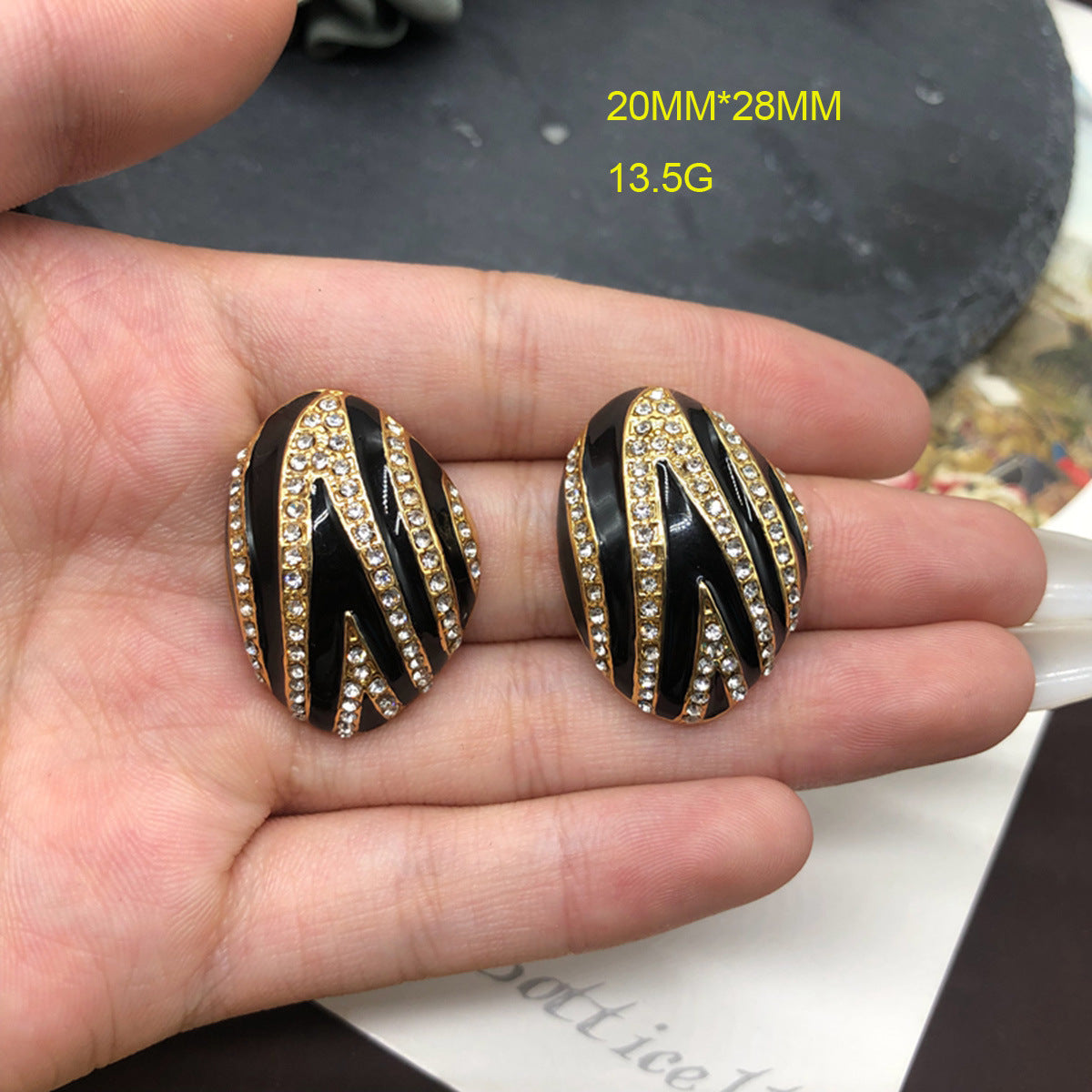 Black Stripes Vintage Elegant Pendant Diamonds Luxury 18k Gold Plated Necklace Earrings Jewelry Set | Mix Mix Style-Mix MIx Style